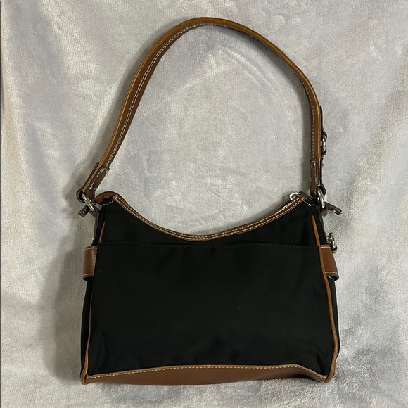 CHAPS Black and Brown Shoulder Bag with Silver Toned Buckle - Picture 2 of 10